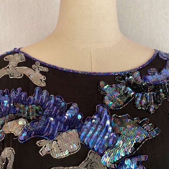 Vintage Chanson D’Amour 100% silk floral embroidered sequin top 3/4 sleeve - Picture 8 of 9